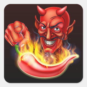 Flaming Hot Pepper and Pointing Devil Square Sticker