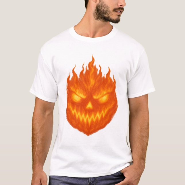 Flaming Jack-o'-Lantern Demon Face Halloween T-Shirt (Front)