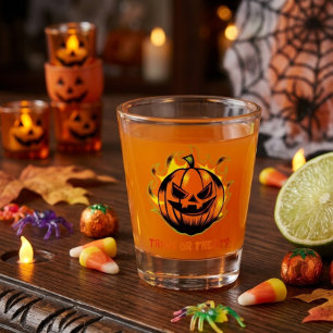 Flaming Jack-O’-Lantern Trick or Treat? –Halloween Shot Glass