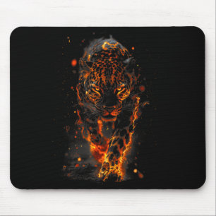 Flaming Jaguar Fierce Leopard Wild Fire Animal Sri Mouse Mat