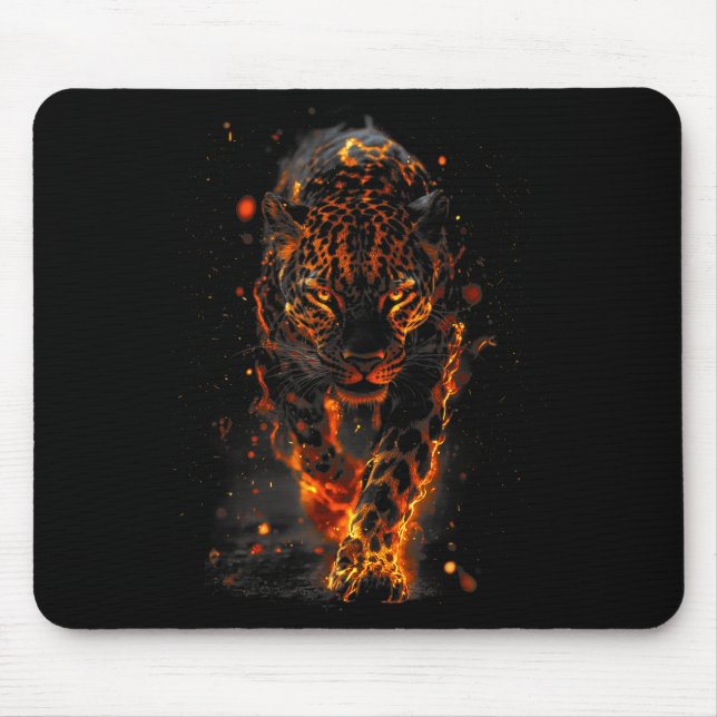 Flaming Jaguar Fierce Leopard Wild Fire Animal Sri Mouse Mat (Front)