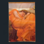 Flaming June by Lord Frederic Leighton Tea Towel<br><div class="desc">Lord Frederic Leighton - Flaming June,  1895. Frederic Leighton,  1st Baron Leighton,  known as Sir Frederic Leighton between 1878 and 1896,  was a British painter,  draughtsman,  and sculptor. His works depicted historical,  biblical,  and classical subject matter in an academic style</div>