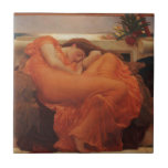 Flaming June by Lord Frederic Leighton Tile<br><div class="desc">"Flaming June" (1895) by Lord Frederic Leighton is a stunning example of Victorian-era fine art, steeped in mythological themes. The painting portrays a beautiful woman in a deep sleep, reclining in a tranquil pose. The figure is thought to evoke the sleeping nymphs of Greek mythology, particularly Venus, the goddess of...</div>