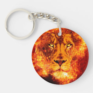 Flaming Lion Burning Key Ring