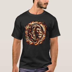 Flaming Lion in Ring of Fire Flames Astrology T-Shirt
