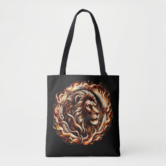 Flaming Lion in Ring of Fire Flames Astrology  Tote Bag (Front)