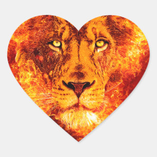 Flaming Lion of Judah Heart Sticker