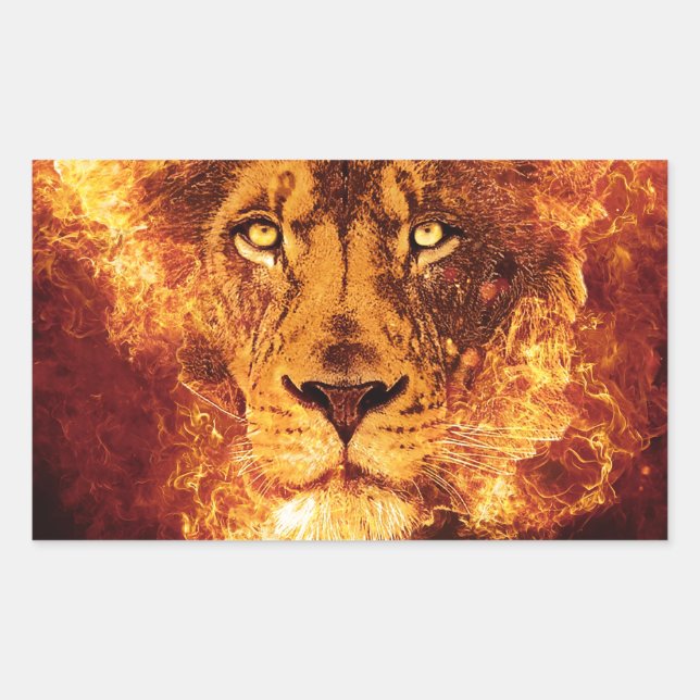 Flaming Lion of Judah Rectangular Sticker (Front)