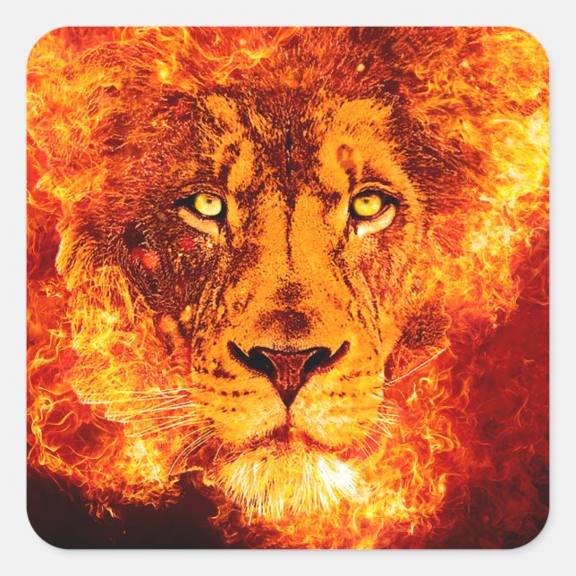 Flaming Lion of Judah Square Sticker (Front)