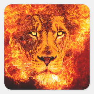 Flaming Lion of Judah Square Sticker