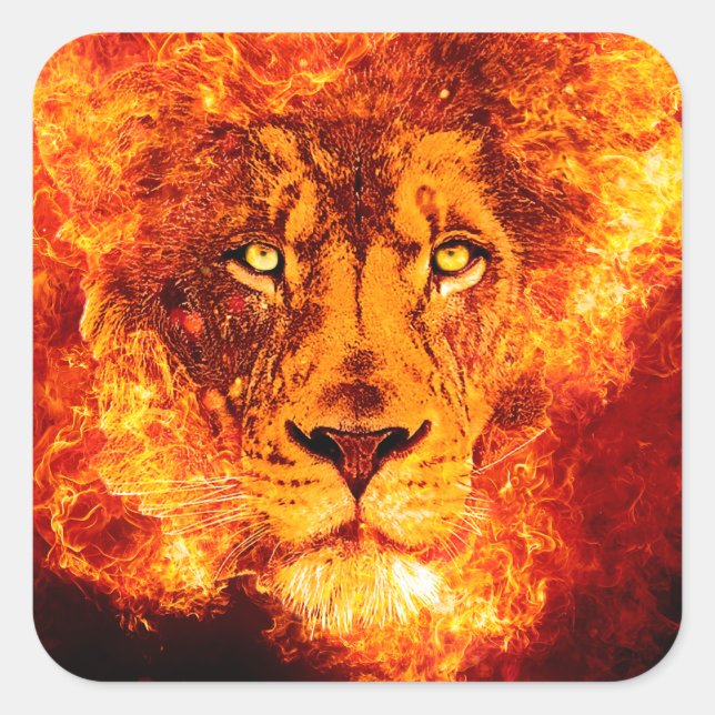 Flaming Lion of Judah Square Sticker (Front)