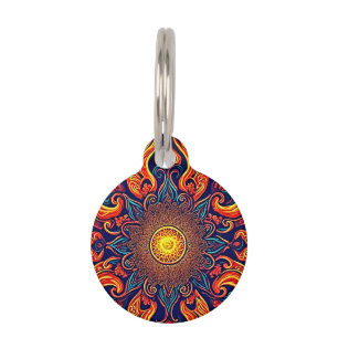 Flaming Mandala in Pastel Blue, Yellow and Orange Pet Tag