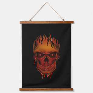 Flaming Melting Skull Gothic Dark Fantasy Hanging Tapestry
