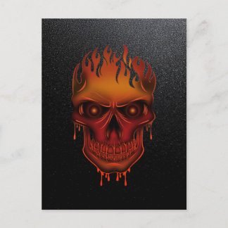 Flaming Melting Skull on Black Glitter Gothic Postcard