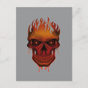 Flaming Melting Skull on Grey Minimalist Gothic Postcard