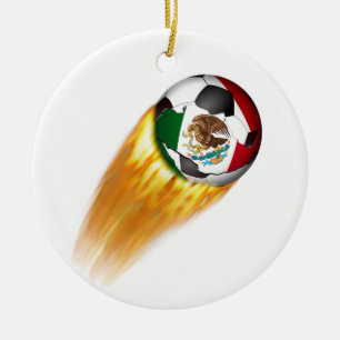 Flaming Mexico Soccer Ball Ceramic Tree Decoration