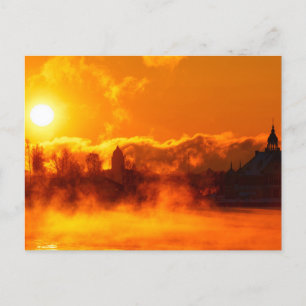 Flaming morning sunrise in Helsinki, postcard