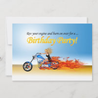 Flaming motorcycle party invitation