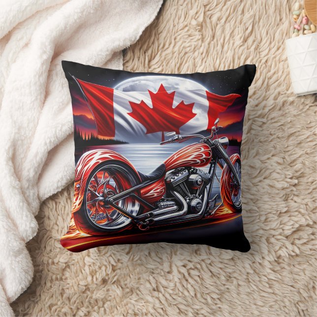Flaming motorcycle rides under Canadian skies Cushion (Blanket)