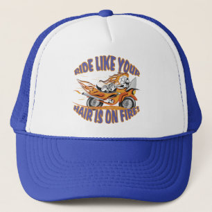 Flaming Motorcycle Skull Trucker Hat