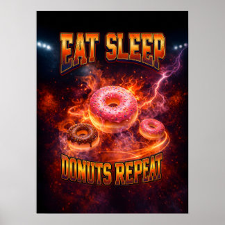 Flaming Neon Doughnut Art Poster