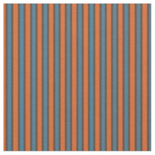 Flaming orange, denim blue and brown stripes fabric