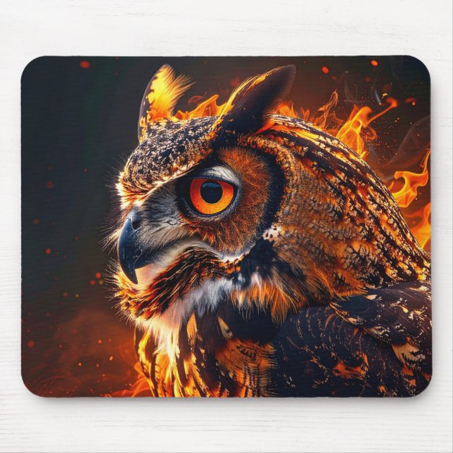 Flaming owl mouse mat (Front)