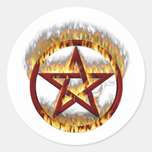 Flaming Pentagram Classic Round Sticker