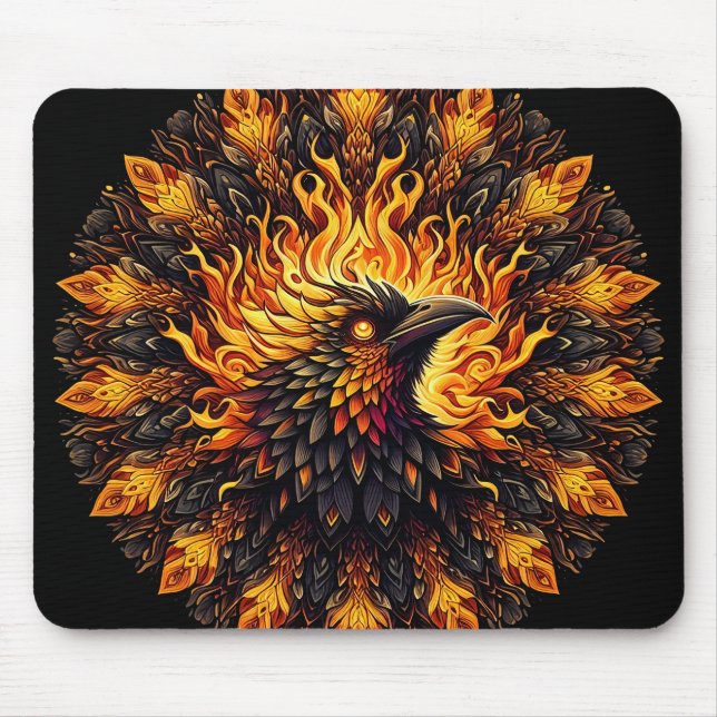 Flaming Phoenix Circular Graphic Mouse Mat (Front)