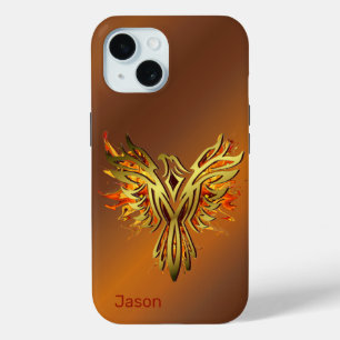 Flaming Phoenix on Bronze iPhone 15 Case