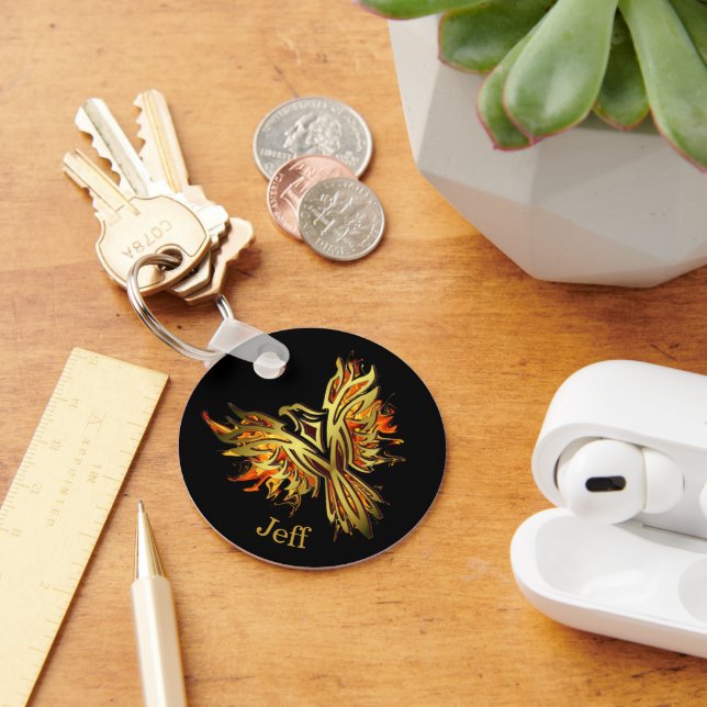 Flaming Phoenix Personalised  Key Ring (Desk)