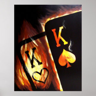 Flaming Pocket Kings Cowboys Poker Poster by Teo