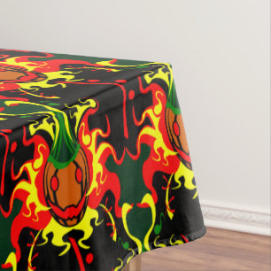 Flaming Pumpkin Head Box Interlocking Pattern Tablecloth