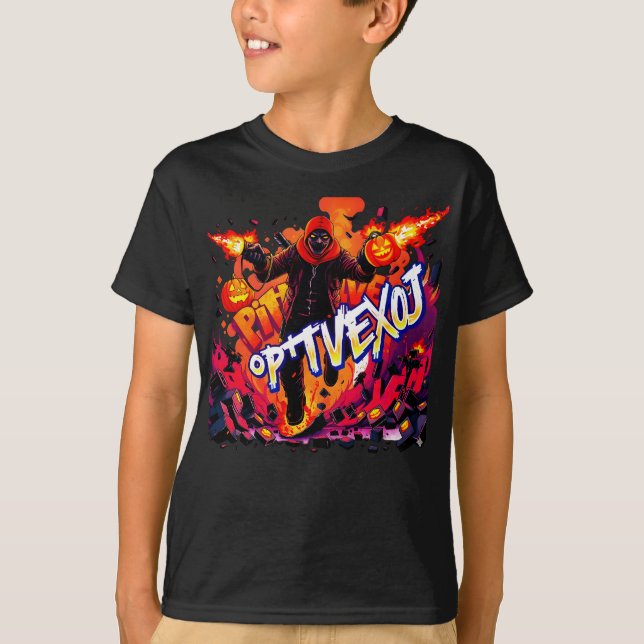 Flaming Pumpkin Head Enforcer | Intense Spooky T-Shirt (Front)