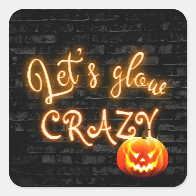 Flaming Pumpkin Neon Sign on Brick Square Sticker (Front)