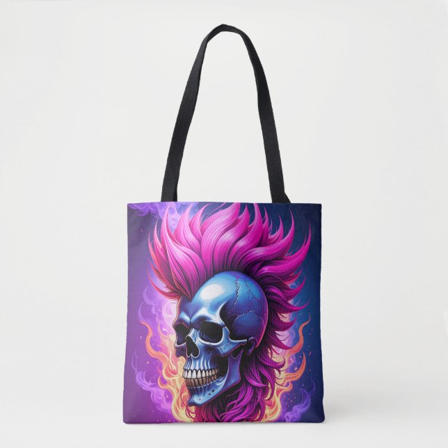 Flaming Punk Skull Tote Bag (Front)