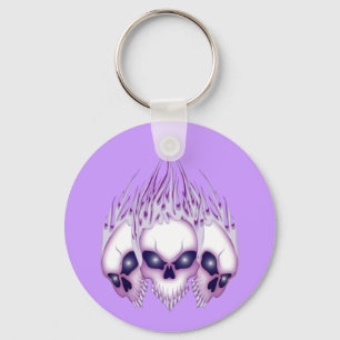 Flaming Purple Skulls Key Ring