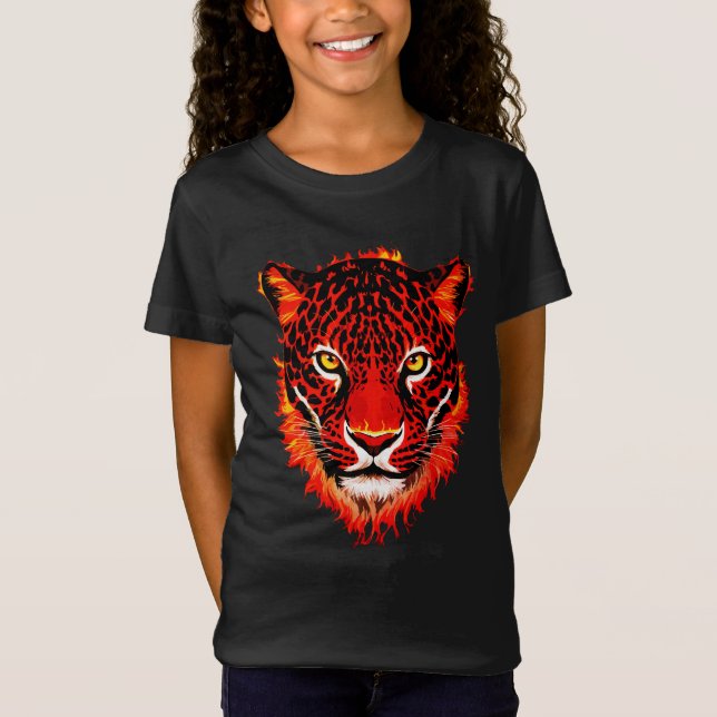 Flaming Red Leopard Head T-Shirt (Front)