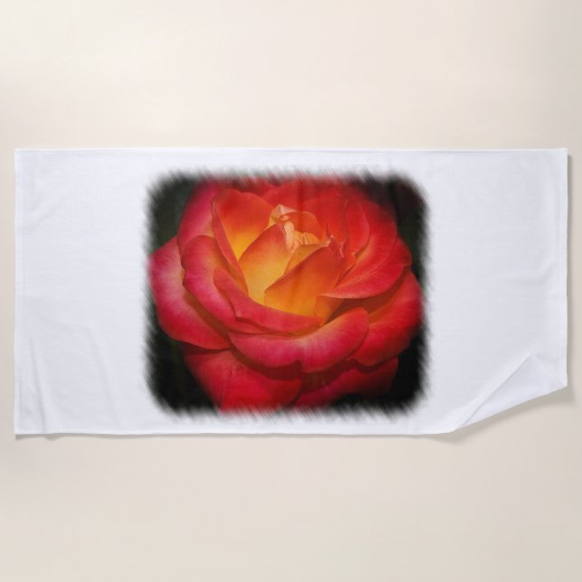 Flaming Red Rose Beach Towel (Front)