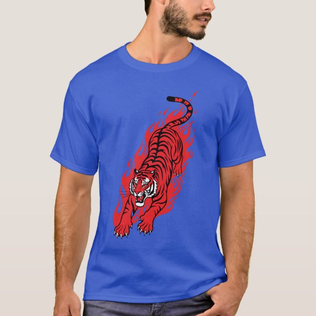 Flaming Red Tiger – Fierce Fire Beast Tee (Front)