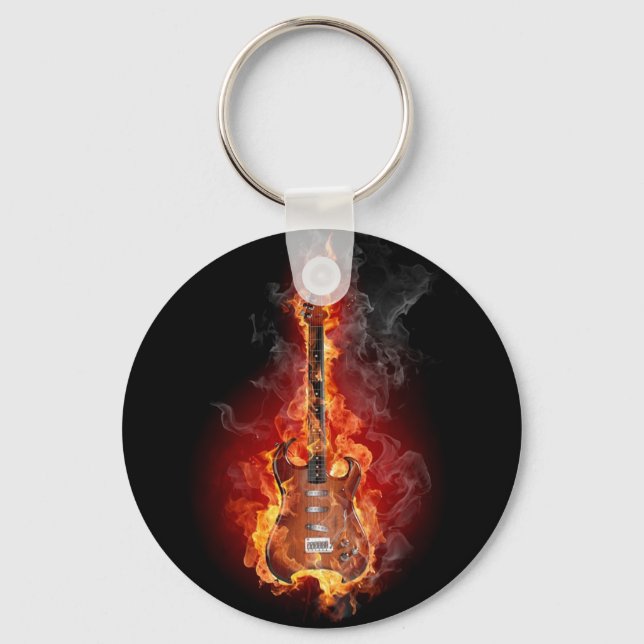 Flaming rock guitar key ring (Front)