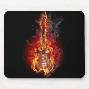 Flaming rock guitar mouse mat