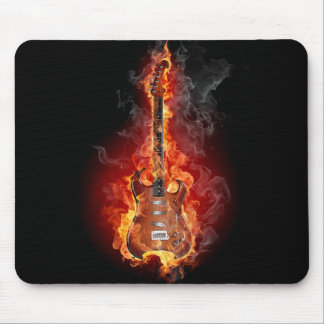 Flaming rock guitar mouse mat