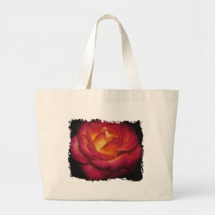 Flaming Rose Oil Painting Large Tote Bag