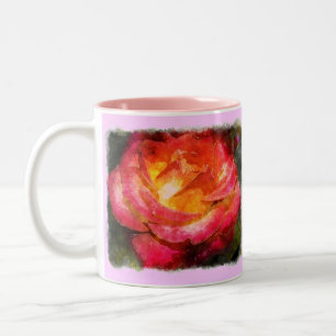 Flaming Rose Watercolor Birthday Two-Tone Coffee Mug