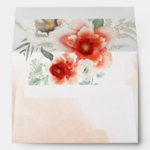 Flaming Scarlett Coral Watercolor Flowers Envelope