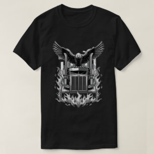 Flaming Semi-Truck with Eagle Patriotic Art T-Shirt