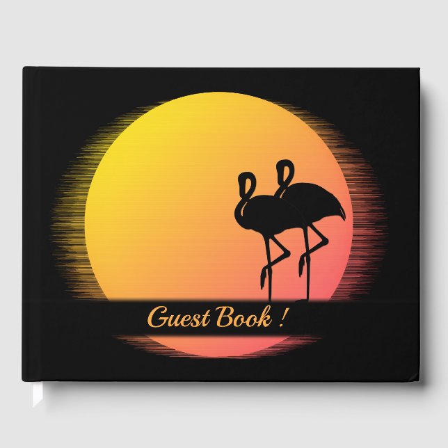 Flaming Setting Sun Evening Wedding Guest Book (Front)