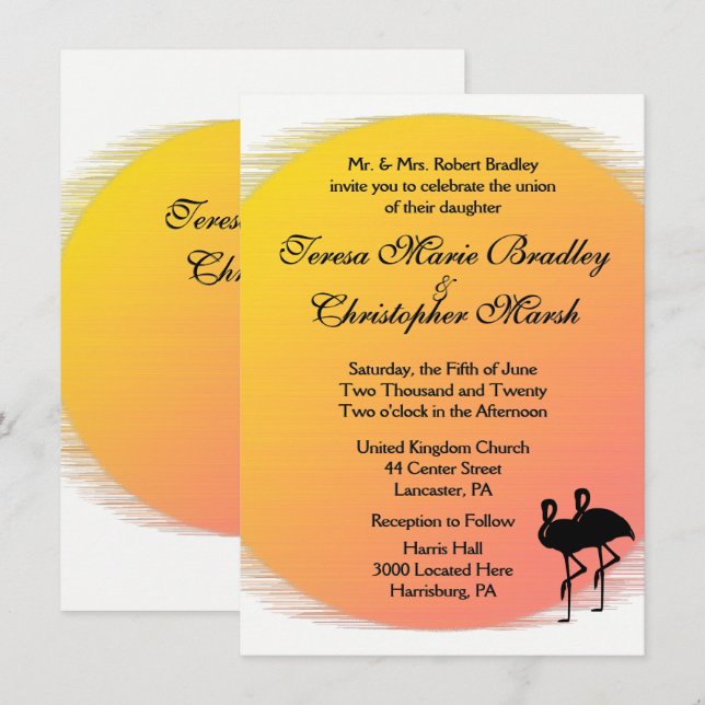 Flaming Setting Sun Evening Wedding Invitation (Front/Back)