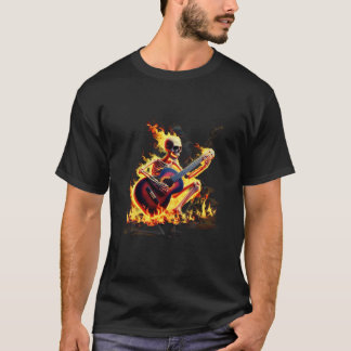 Flaming Skeleton Guitarist - Rock On Fire! T-Shirt